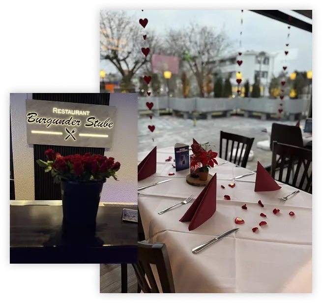 Terrasse des Restaurants Burgunder Stube mit Sitzplätzen im Außenbereich