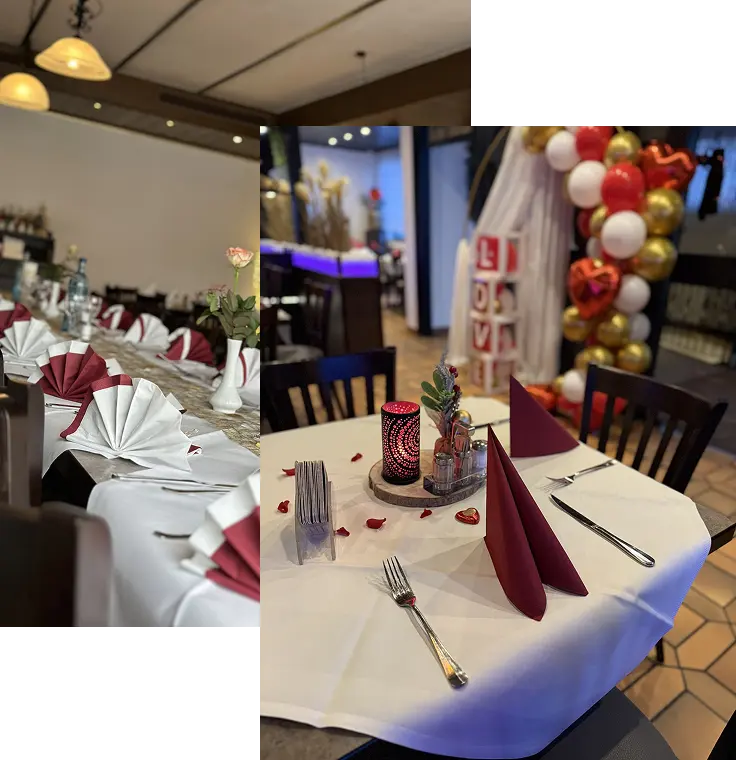 Gedeckte Tische für Feiern und besondere Anlässe in der Burgunder Stube