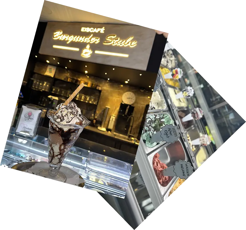 Eiscafé der Burgunder Stube mit Sitzplätzen im Außenbereich