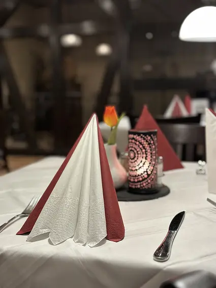 Startseite Detailaufnahme eines gedeckten Tisches mit Serviette für besondere Anlässe